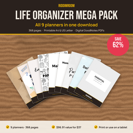 The 9 RiddimRoom planner covers in the Life Organizer Mega Pack