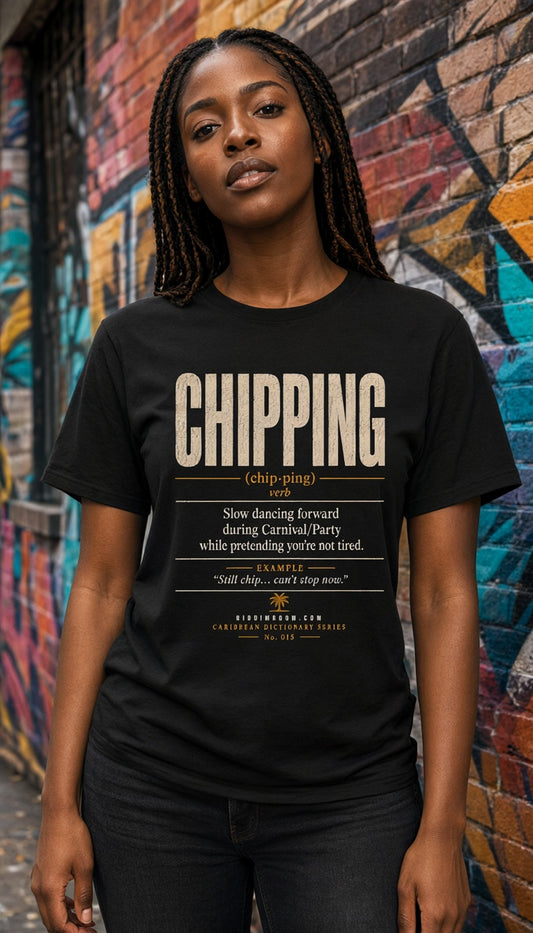 Chipping T-Shirt — T-shirt mockup worn by a model in a cinematic urban setting