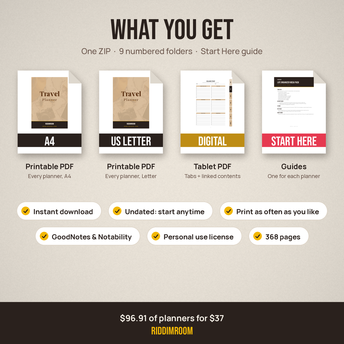 Every planner in A4, US Letter and Digital, plus Start Here guides
