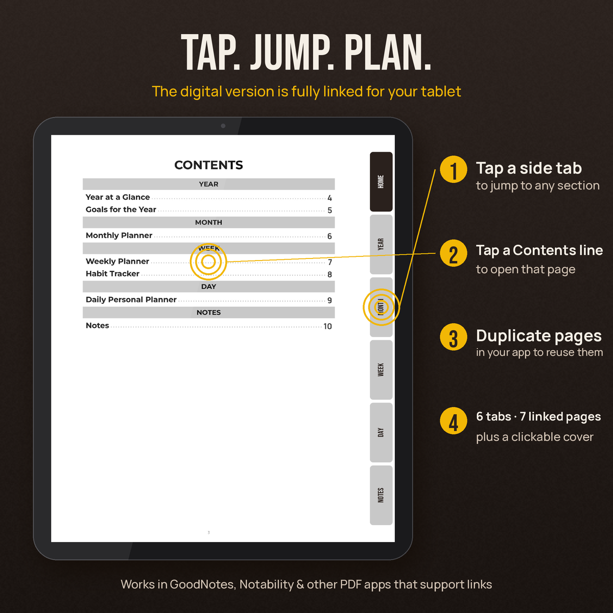 How the digital version works: side tabs and linked contents