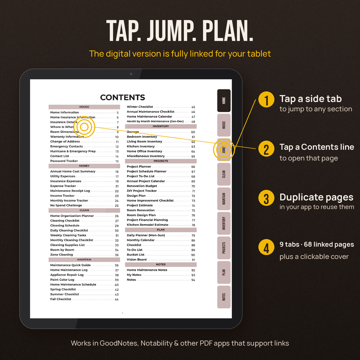 How the digital version works: side tabs and linked contents