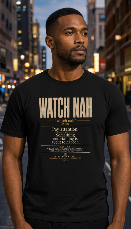Watch Nah T-Shirt — T-shirt mockup worn by a model in a cinematic urban setting
