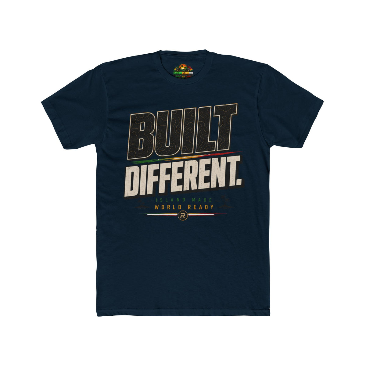Built Different — Midnight Navy colorway, RiddimRoom Caribbean culture t-shirt