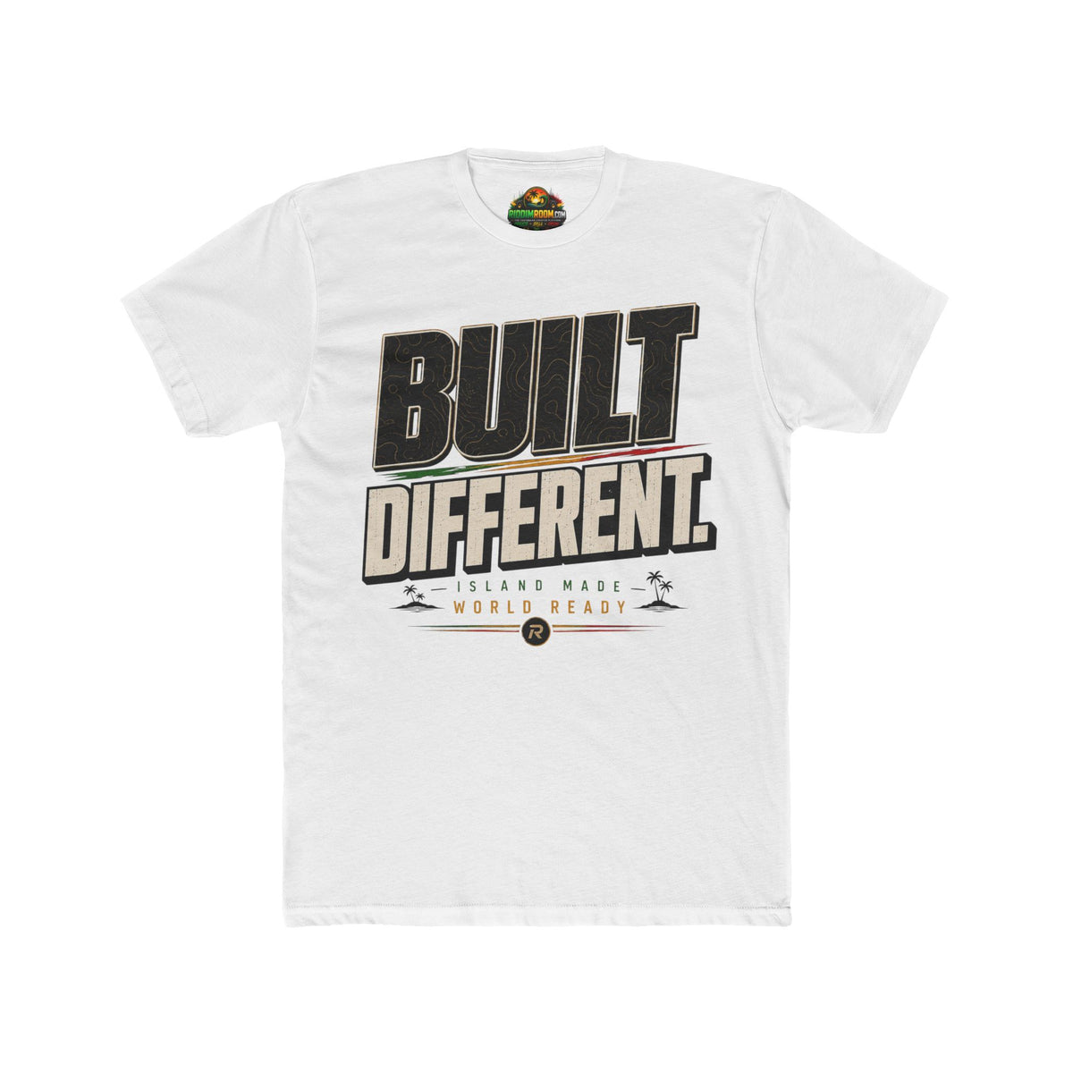 Built Different — White colorway, RiddimRoom Caribbean culture t-shirt