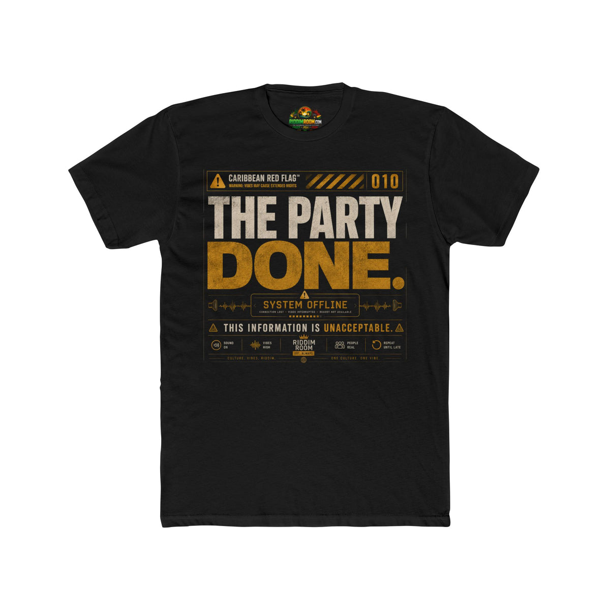 Caribbean Red Flags - The Party Done - RiddimRoom solid black Caribbean culture t-shirt