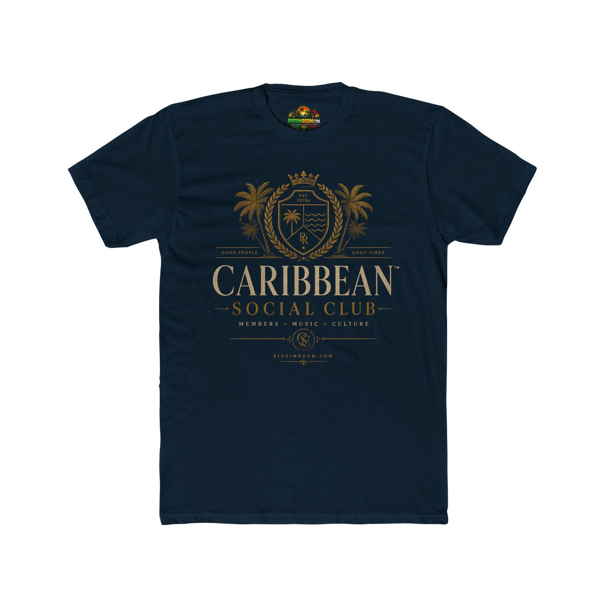 Caribbean Social Club — Midnight Navy colorway, RiddimRoom Caribbean culture t-shirt