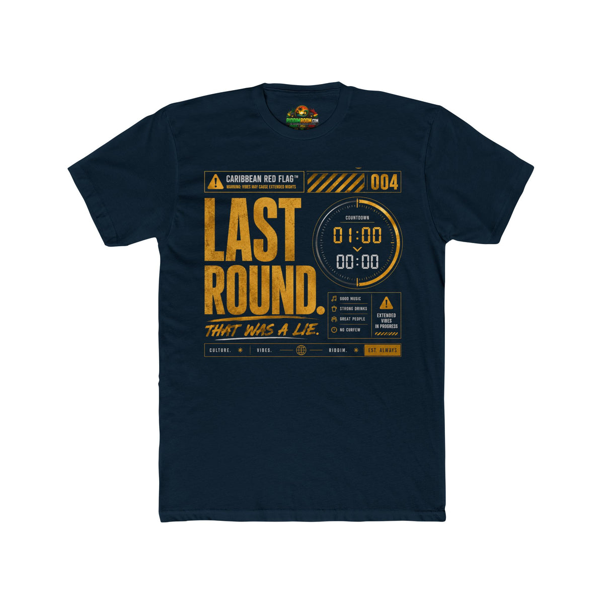 Caribbean Red Flags - Last Rounds — Midnight Navy colorway, RiddimRoom Caribbean culture t-shirt