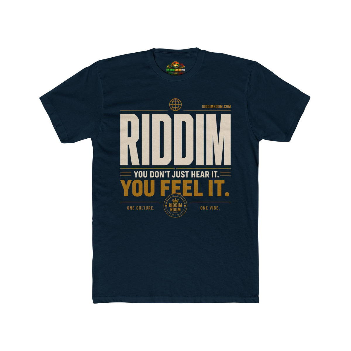 Riddim You Just Dont Hear It — Midnight Navy colorway, RiddimRoom Caribbean culture t-shirt