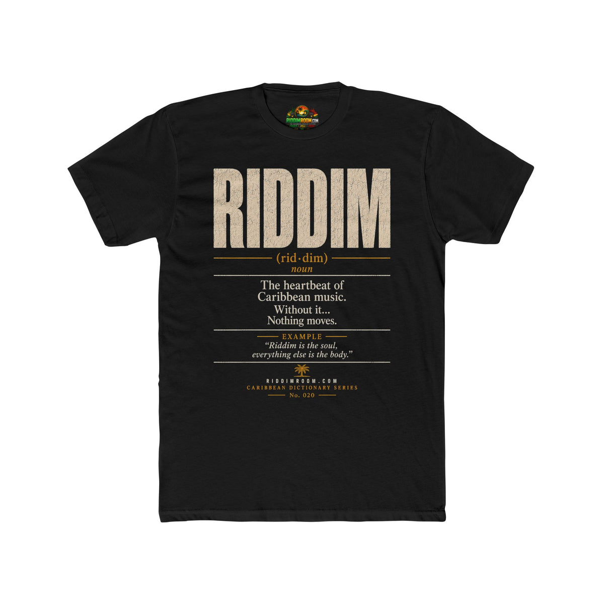 Riddim - The Heartbeat of Caribbean Music T-Shirt - RiddimRoom solid black Caribbean culture t-shirt