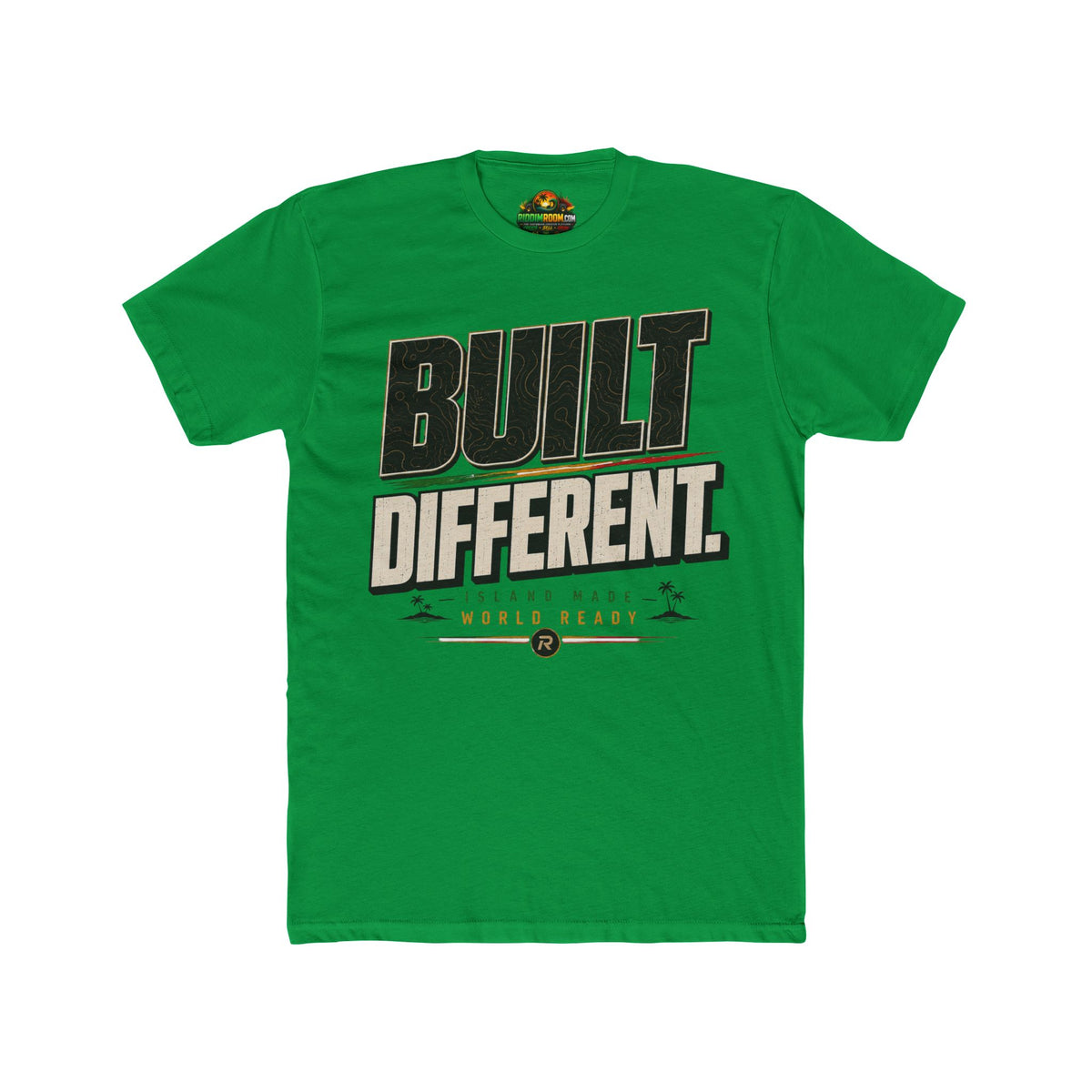 Built Different — Kelly Green colorway, RiddimRoom Caribbean culture t-shirt