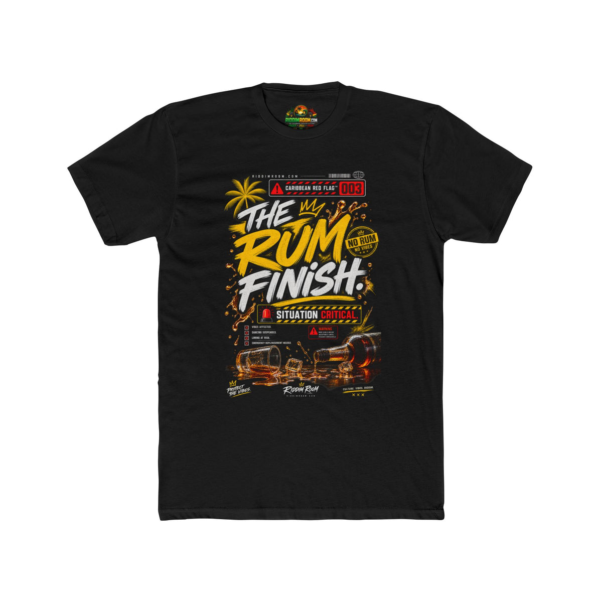 Caribbean Red Flags - The Rum Finish - RiddimRoom solid black Caribbean culture t-shirt