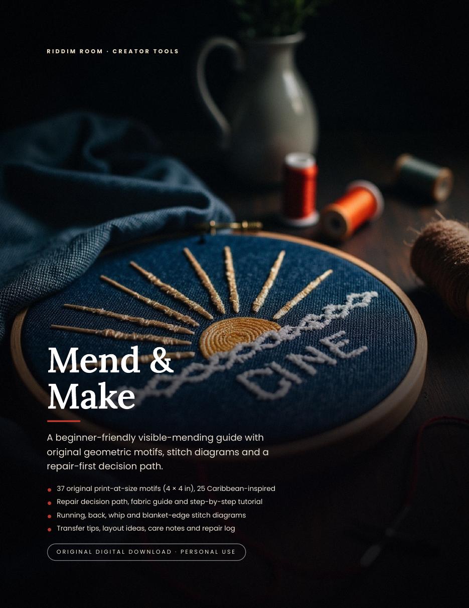 Mend & Make Caribbean Edition | Visible Mending Guide & 37 Stitch Patterns | RiddimRoom