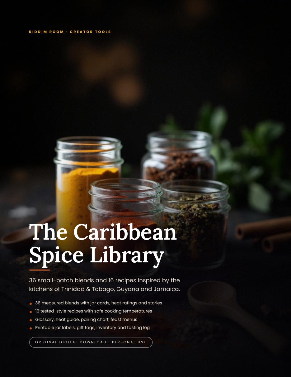 The Caribbean Spice Library | 36 Spice Blends, 16 Recipes & Printable Labels | RiddimRoom
