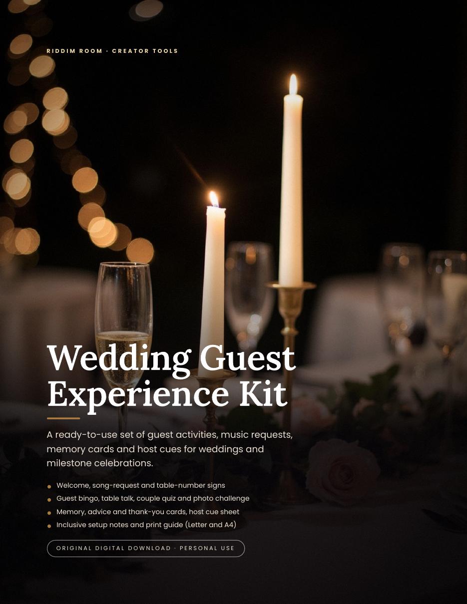 Wedding Guest Experience Kit | Printable Games, Cards & Signs (Editable) | RiddimRoom
