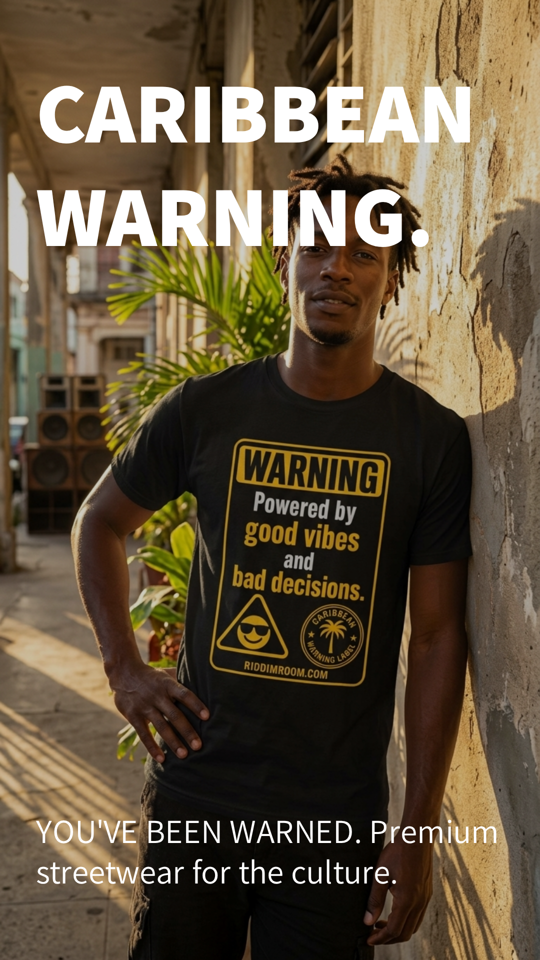 Caribbean Warnings tee: Powered by good vibes and bad decisions.
