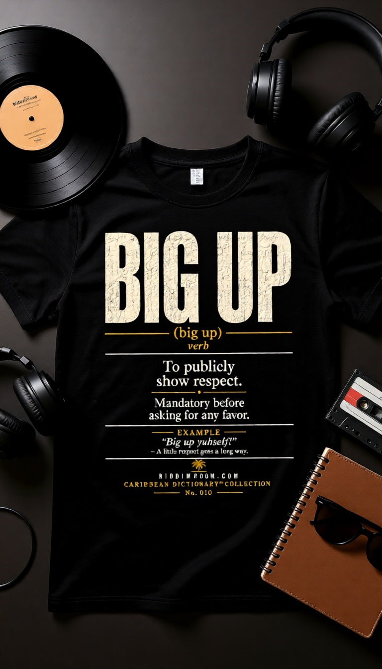 Big Up Caribbean Dictionary t-shirt, lifestyle photo