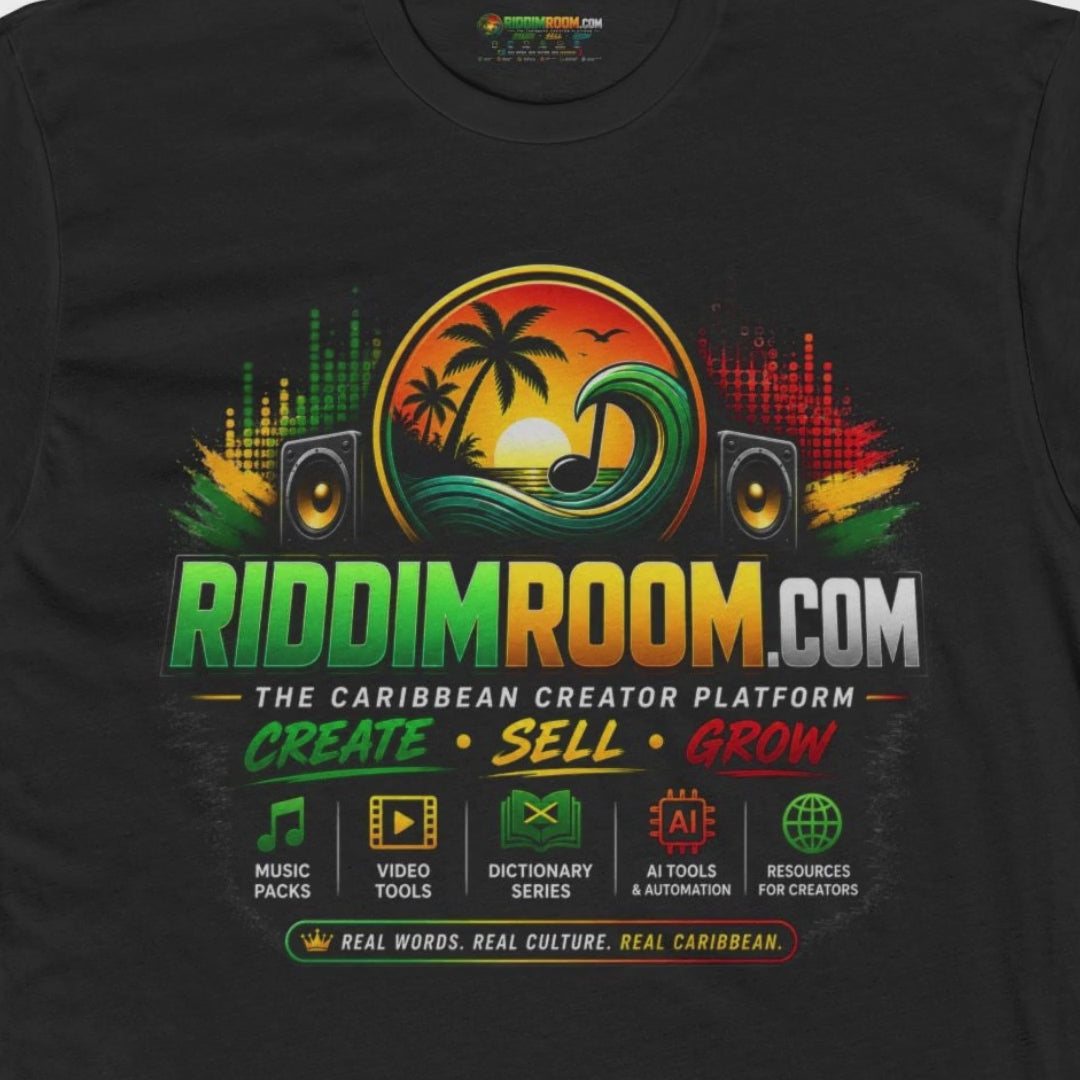 RiddimRoom.com Creator Platform tee — 12-second product video, Island Premium, RiddimRoom
