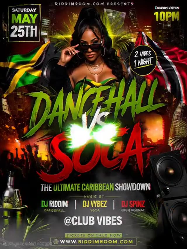 Dancehall vs Soca event flyer, static version.